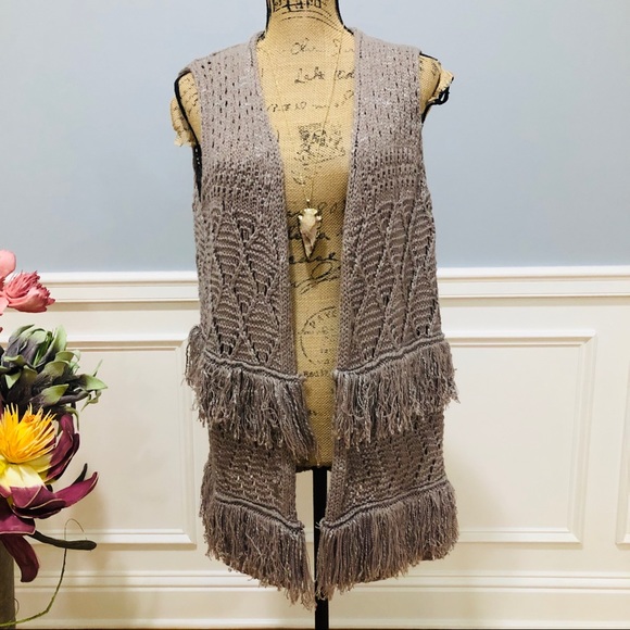 Umgee Jackets & Blazers - Umgee Mocha Yarn Dual Fringe Boho Sweater Vest